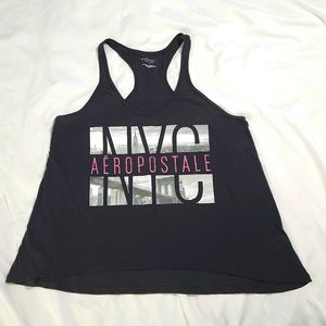Aeropostale Oversized Tank Top, Dark Grey w/Pink Glitter Logo & NYC Skyline.Sz L